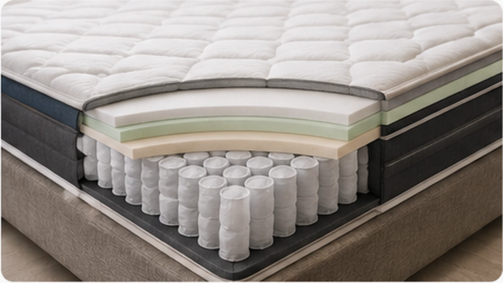 Pocket spring system inside a professional hotel mattress