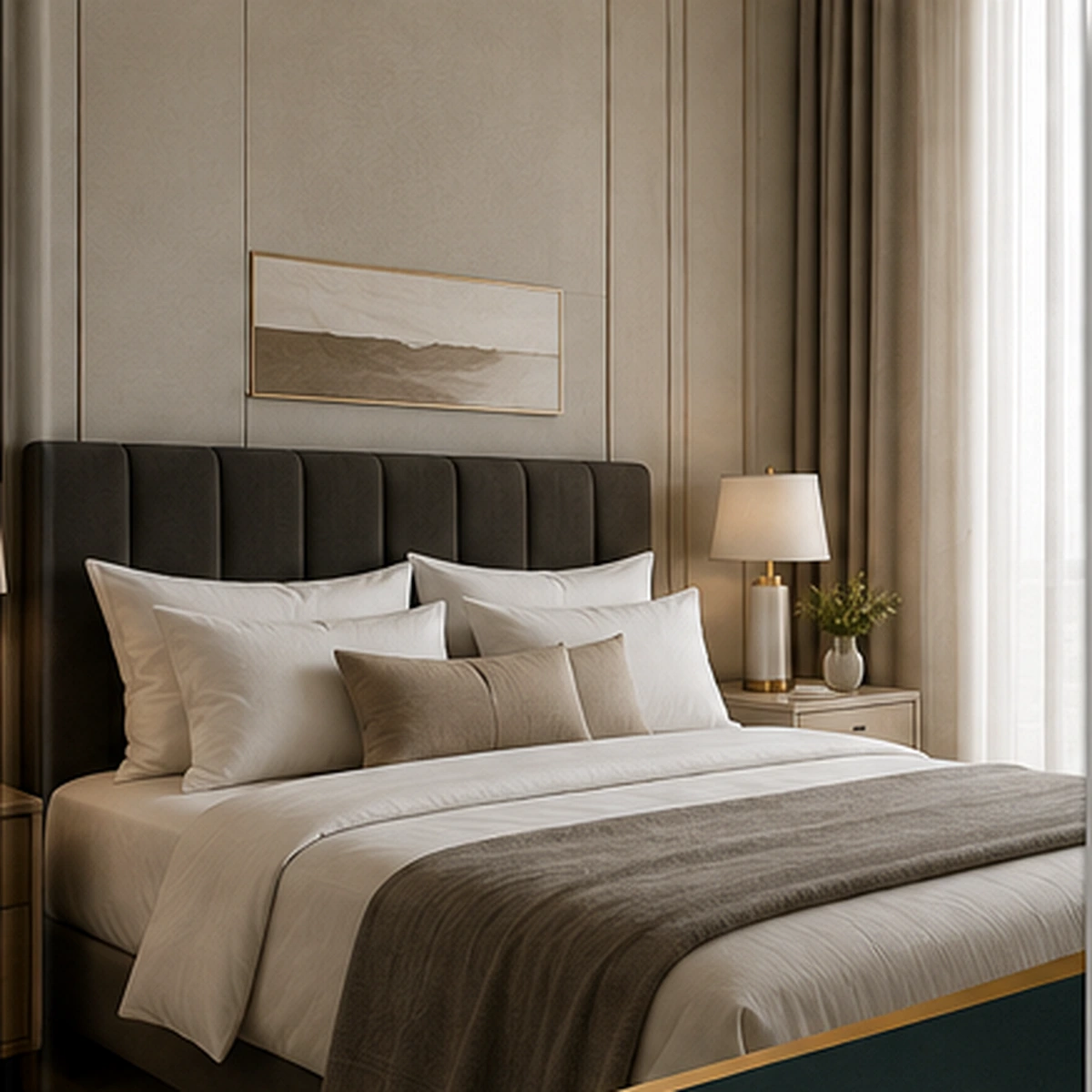 Professional hotel bed in a refined guest room